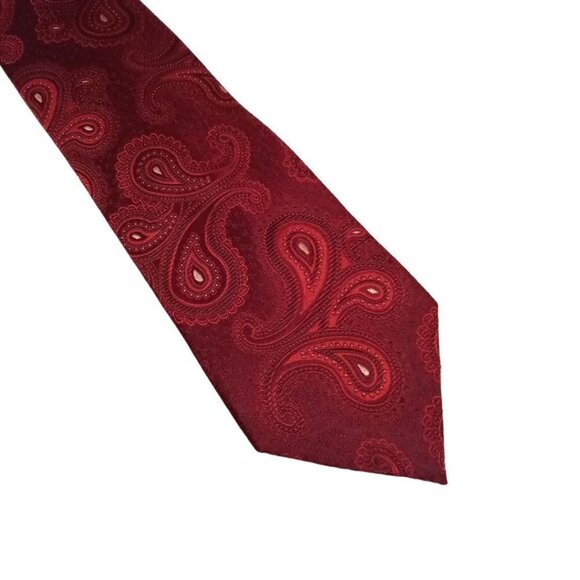 Roberto Villini Red Paisley Silk Traditional Width Tie - Picture 1 of 6